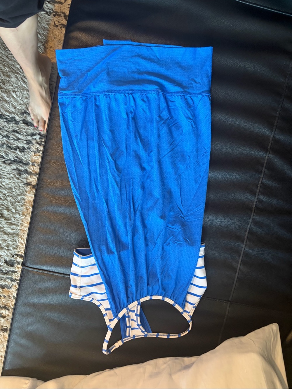 lululemon athletica Bright Blue Racerback Tank with White & Blue Striped Trim